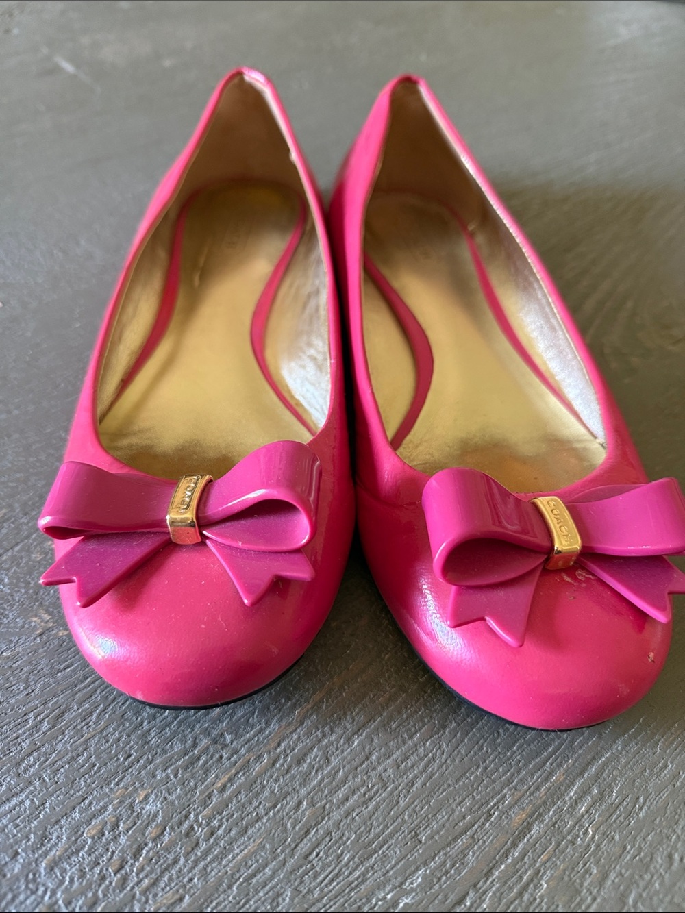 Coach Pink Bow Patent Leather Ballet Flats 7.5